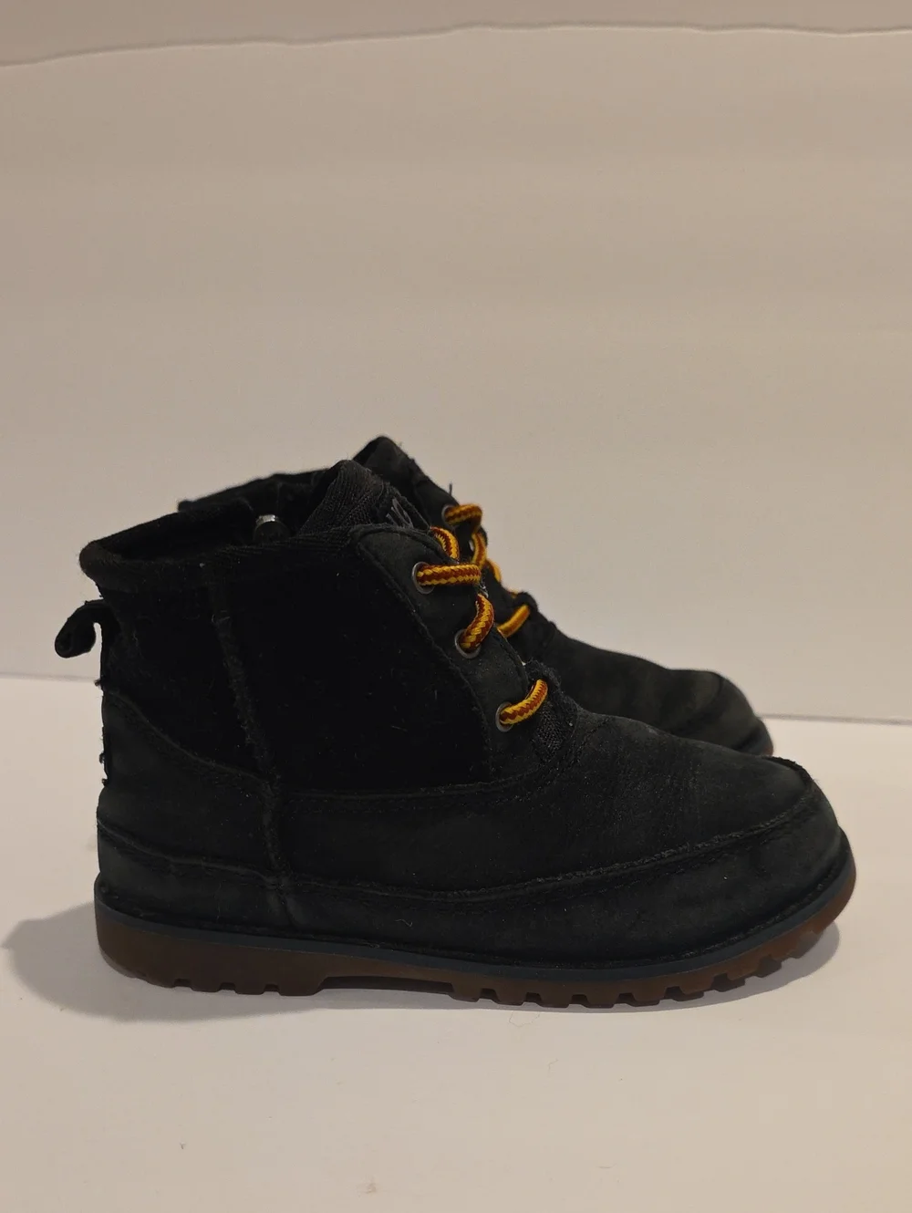 Ugg Winter Boots Kids Black Lace-Up Hiking Boots with Yellow Accent Laces